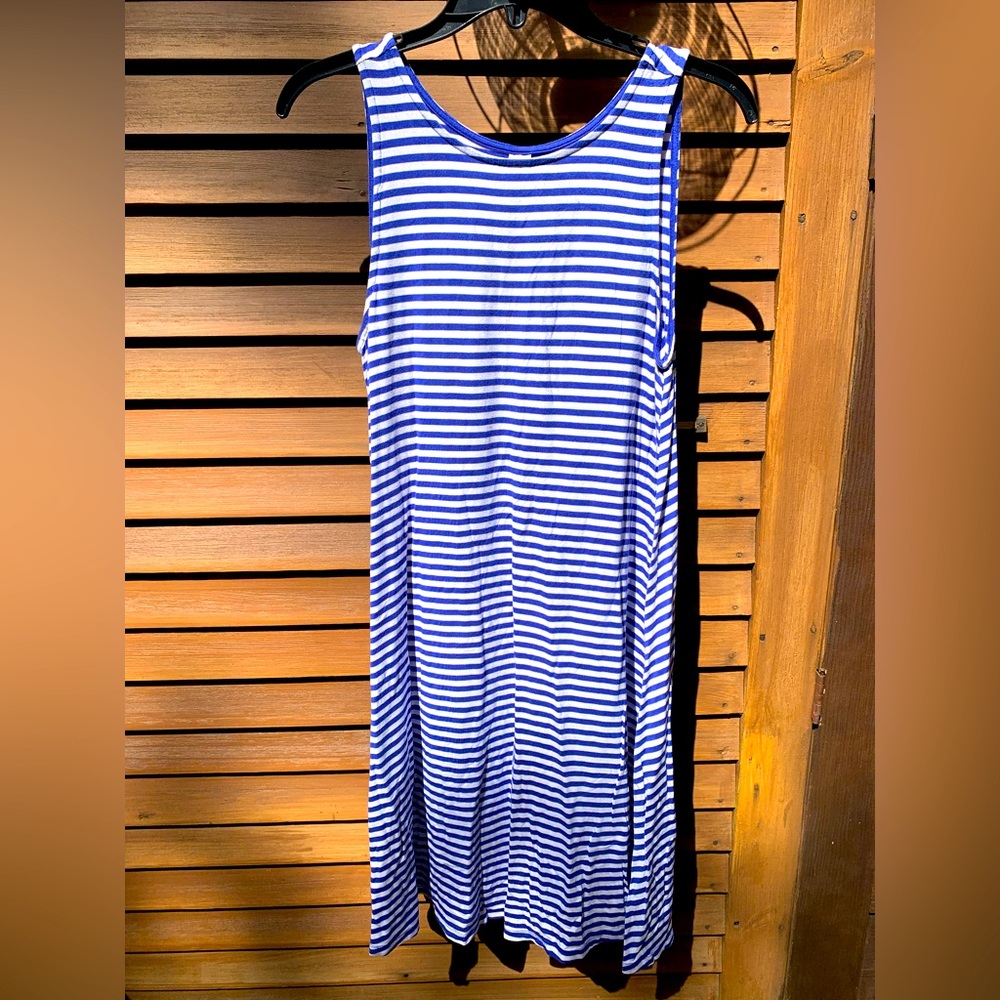 Old Navy dress royal blue white striped sleeveless nautical comfy loose